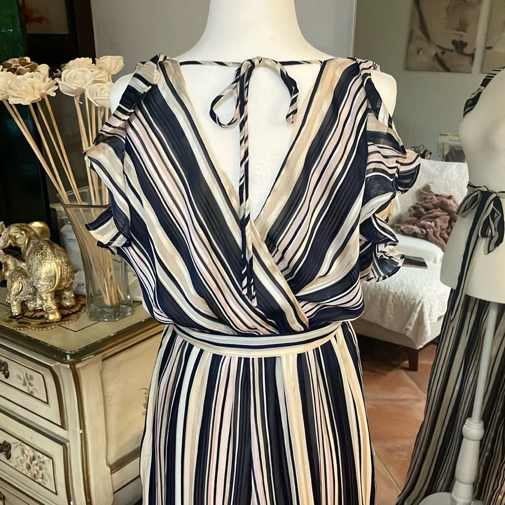 Striped V-Neck Ruffle Jumpsuit - Picture 3 of 6